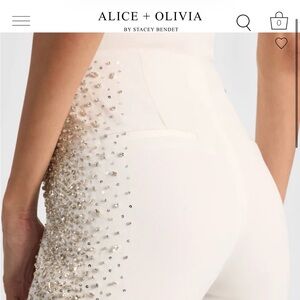 Alice + Olivia Cream Embellished Skinny Pants